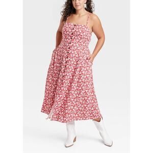 Universal Thread Red Midi Sundress Floral Open Back Sleeveless Vacation 4X